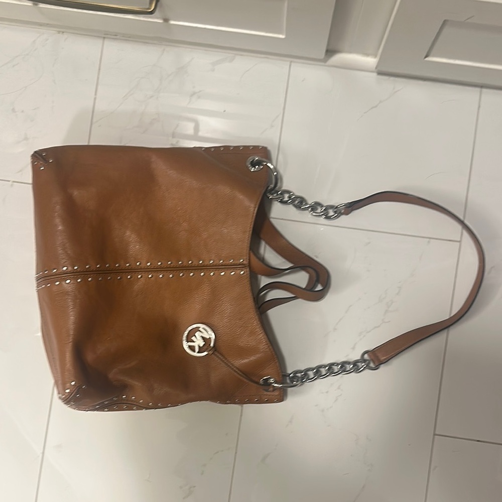Michael Kors Brown Leather Shoulder Bag with Chain Strap